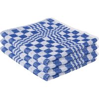 3x Handdoek voor in de keuken blauw met blokmotief 50 x 50 cm - thumbnail