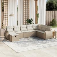 8-delige Loungeset met kussens poly rattan beige
