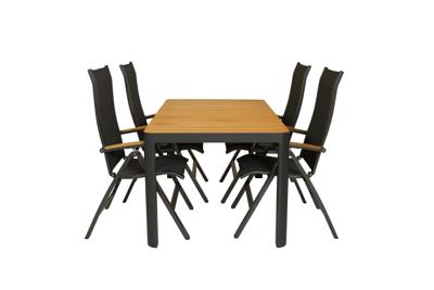 Qopps Mikos tuintafel 160 met 4 Kettler Altura verstelbare tuinstoel met teak armlegger