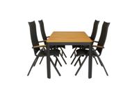 Qopps Mikos tuintafel 160 met 4 Kettler Altura verstelbare tuinstoel met teak armlegger