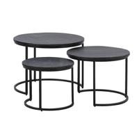 Leen Bakker - Bijzettafels Noxy - Set Van 3 - Mangohout - Zwart - 60x60x44 Cm