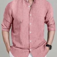 Bon&Bon Men's Stand Collar Long Sleeve Shirt - Dark Grey Casual Top Watermelon Pink / S