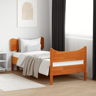 Bedframe zonder matras massief grenenhout wasbruin 90x190 cm