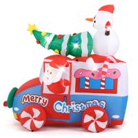 177 cm Opblaasbare Kerstman op een Auto Opblaasbare Decoratie met Kerstman Sneeuwpop Kerstboom en Krans 5 LED's Ingebouwde Ventilator