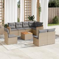 9-delige Loungeset met kussens poly rattan gemengd beige
