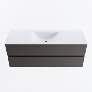 MONDIAZ VICA 130cm badmeubel onderkast Dark Grey 2 lades. Wastafel CLOUD midden 1 kraangat, kleur Talc.
