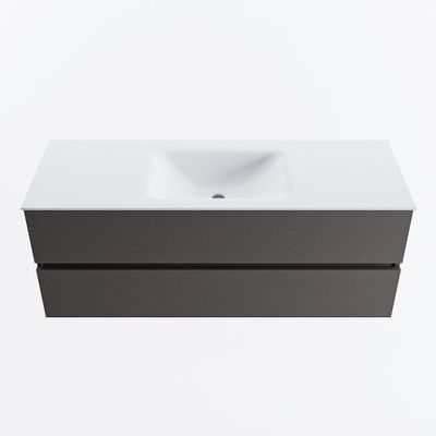 MONDIAZ VICA 130cm badmeubel onderkast Dark Grey 2 lades. Wastafel CLOUD midden 1 kraangat, kleur Talc.