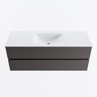 MONDIAZ VICA 130cm badmeubel onderkast Dark Grey 2 lades. Wastafel CLOUD midden 1 kraangat, kleur Talc.