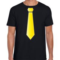 Verkleed t-shirt voor heren - stropdas geel - zwart - carnaval - foute party - verkleedshirt - thumbnail