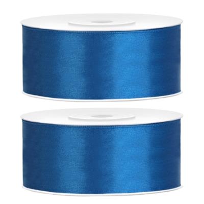 Partydeco Cadeaulint - 2x - blauw - 2,5 cm x 25 meter - satijn - sierlint - inpakken - decoratie