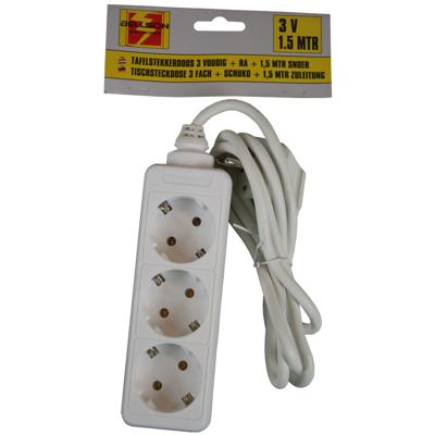 Benson Stekkerdoos - 2x stuks - 3-voudig - wit - 1,5 meter - randaarde - verlengsnoer Benson Stekkerdoos - 2x stuks - 3-voudig - wit - 1,5 meter - randaarde - verlengsnoer