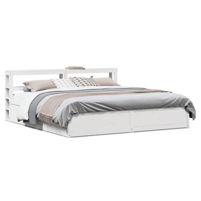 Bedframe met hoofdbord massief grenenhout wit 180x200 cm