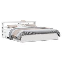 Bedframe met hoofdbord massief grenenhout wit 180x200 cm