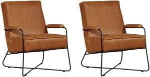 Set van 2 Cognac leren moderne design fauteuils Hope - Vintage Leer Cognac (cognac leer)
