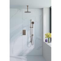 Fortifura Calvi Inbouw Regendoucheset - thermostatisch - plafondarm - glijstang - 25cm hoofddouche - ronde handdouche - gladde doucheslang - Geborsteld koper PVD (Koper) SW970042/SW970041/SW1159496/SW799407/SW970053/SW11
