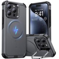 iPhone 15 Pro Max Cyber Tough Case with Stash Stand (HaloLock) - Gray