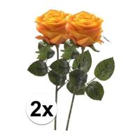 Kunstbloem roos Simone - 2x - geel/oranje - 45 cm - decoratie bloemen