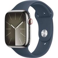 Apple Watch 9 Cell 45mm zilver rvs blauw sportband S/M - thumbnail