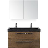 Seville Badmeubelset 100 cm - Tabacco - Wastafel Hardsteen Wit Lucca 2 Kraangaten met Spiegelkast