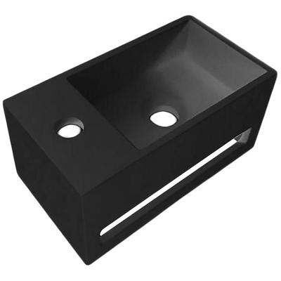 Toiletfontein - Leoni - Solid Surface - Handdoekhouder en Kraangat Links - Zwart 35.8x20.5x15.7 cm