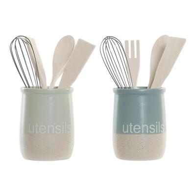 Pot voor Keukengerei DKD Home Decor Rubberwood Keramiek (2 pcs)