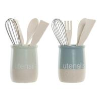 Pot voor Keukengerei DKD Home Decor Rubberwood Keramiek (2 pcs)