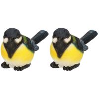 Set van 2x stuks koolmees vogel beeldjes woondecoratie 15,5 x 6,5 x 8,5 cm