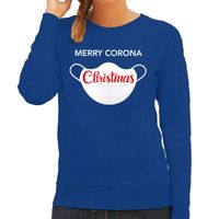 Merry corona Christmas foute Kerstsweater / outfit blauw voor dames - thumbnail