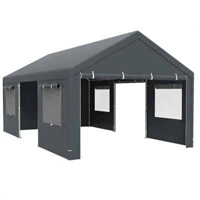 Tentgarage 363 x 600 cm Opslagtent met Oprolbare Geventileerde Ramen en Afneembare Zijwanden