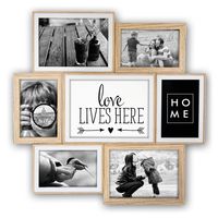 Multi fotolijst met houten frame naturel/wit met 7 lijstjes geschikt voor diverse maten foto   - - thumbnail