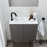 Zaro Polly toiletmeubel 60cm donkergrijs met witte wastafel met kraangat links - thumbnail