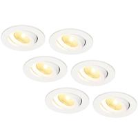 Set van 6 Salerno LED inbouwspots - 8W 650 lumen - 2700K warm wit - Dimbaar - Rond - Kantelbaar - IP44 waterdicht - Wit - Voor binnen, buiten en badkamer
