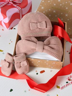Kerst babyset muts snood wanten roze (poederkleur) Kerst babyset muts snood wanten roze (poederkleur)