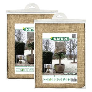 Plantenhoes jute - 2x stuks - H100 x D75 cm - naturel - met trekkoord - anti-vorst beschermhoes