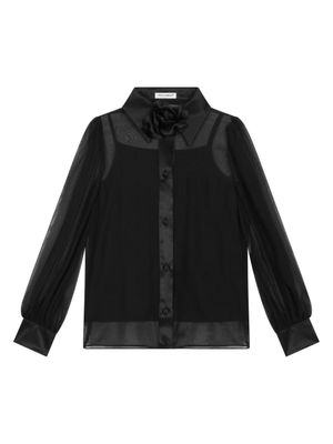 Dolce & Gabbana Kids chemise en soie à applique de fleur - Noir