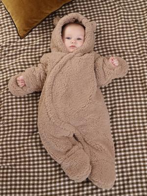 Babypakje voor pasgeborenen van imitatiebont met oren beige
