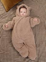 Babypakje voor pasgeborenen van imitatiebont met oren beige Babypakje voor pasgeborenen van imitatiebont met oren beige