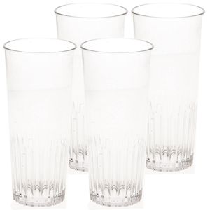 4x stuks onbreekbaar bierglas ribbel transparant kunststof 30 cl/300 ml - Bierglazen