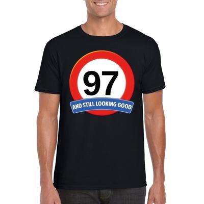 97 jaar and still looking good - t-shirt verkeersbord print - zwart - heren - verjaardag