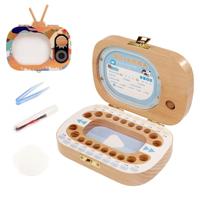 Creatieve houten kinderen televisietoestel bladverliezende tand behoud vak babytanden Tooth huis opbergdoos