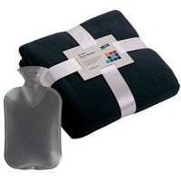 Fleece deken/plaid Navy blauw 130 x 170 cm en een warmwater kruik 2 liter - thumbnail