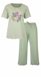 Tenderness dames shortama - Capri Pyjama - Green Flower