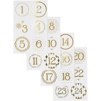Vivi Gade Kerstkalender cijfer stickers, d 40 mm, vel 9x14 cm, goud, wit, 4 vel/ 1 doos