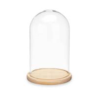 Giftdecor Decoratie stolp - glas - houten beige plateau - D15 x H25 cm - Decoratieve stolpen