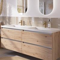 Saqu Gaia voorgemonteerd badmeubel met aluminium greeplijst incl. wastafel 160,5x51,5cm naturel eiken