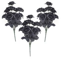 3x Bosje met 12 zwarte rozen halloween decoratie 38 cm - thumbnail