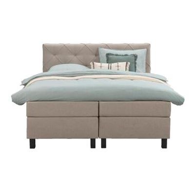Boxspring Liv geruit - beige - 180x200 cm - vierkante poot - Leen Bakker