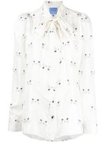 Macgraw blouse en satin à imprimé chat - Blanc