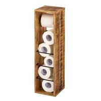 SVJ Toiletpapierhouder Rechthoekig - 17 x 17 x 65 cm - Hout - Bruin