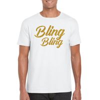 Glitter glamour feest t-shirt heren - bling bling goud - wit - feestkleding - thumbnail